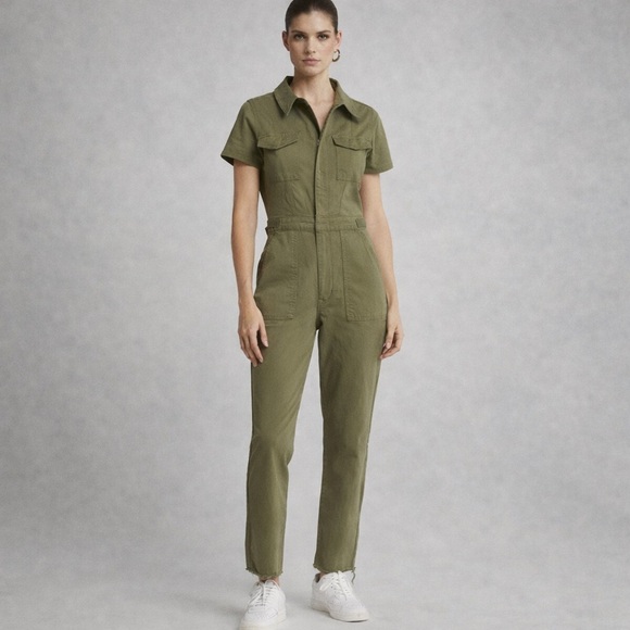 Good American Fit For Success Straight Leg Denim Jumpsuit Fatigue Green Large - Picture 2 of 16
